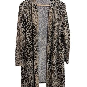 Laura Plus Leopard Print Open Cardigan with Decorative Buttons on Sleeve